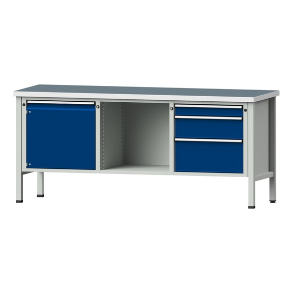 Box workbench V/T-BL 2000 mm, model 146 UBP 40 mm, RAL 7035/5010, 890x2000x700 - Cabinet workbench 3 blocks models 146 - 419