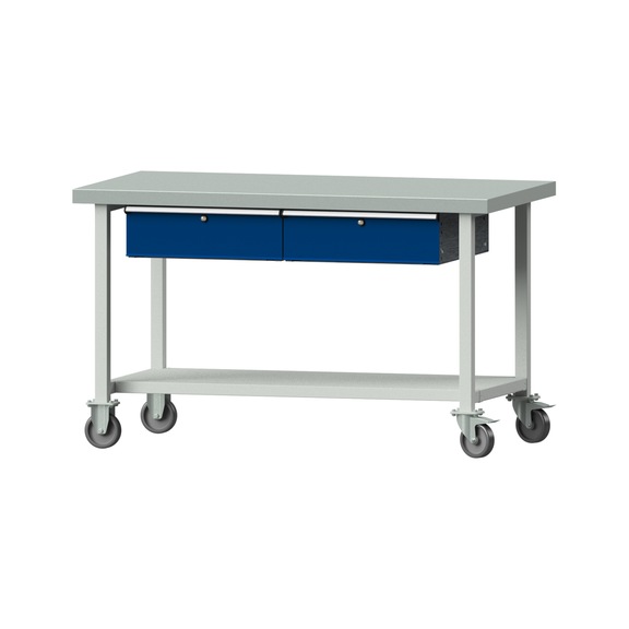 Work table, model 165, ZBP 50 mm, RAL 7035/RAL 5010, 900 x 1500 x 800 mm - Working table 1500 mm movable