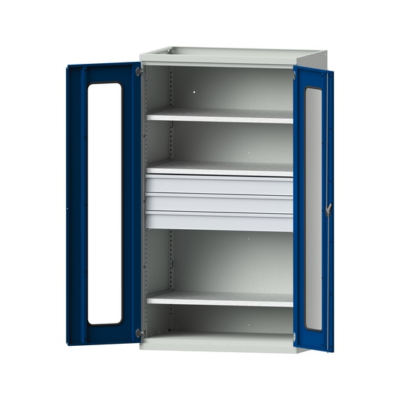 Schwerlastschrank T690mm - H1950mm, Modell 103, RAL 7035/RAL 5010, 620.014.0092 - Werkstattschrank