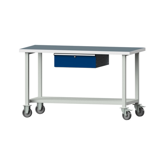 Work table, model 63, UBP 40 mm, RAL 7035/RAL 5010, 890 x 1500 x 700 mm - Working table 1500 mm movable