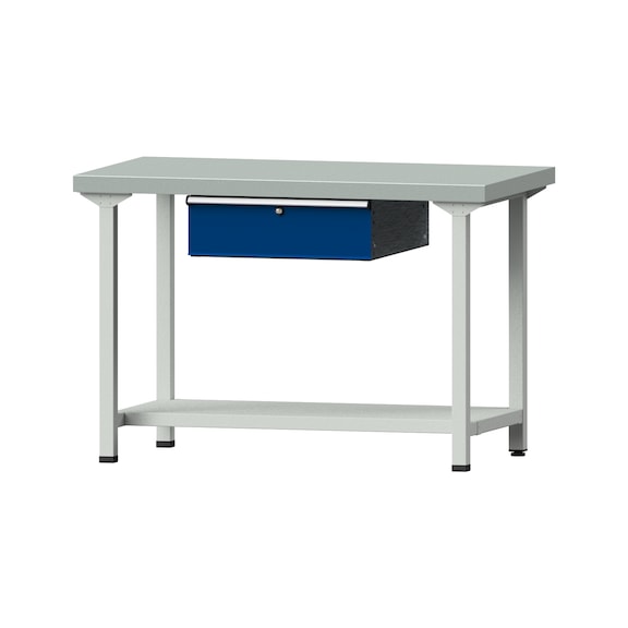 Work table, model 33, ZBP 50 mm, RAL 7035/RAL 5010, 850 x 1270 x 700 mm - Working table 1270 mm static