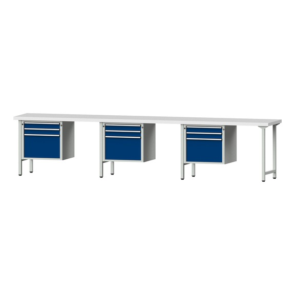 Combination workbench V/T-BL 4050 mm, model 742, KSP 50 mm, RAL 7035/5010, 900x4050x700 - Combination workbench 4050 mm models 541 V - 932 V