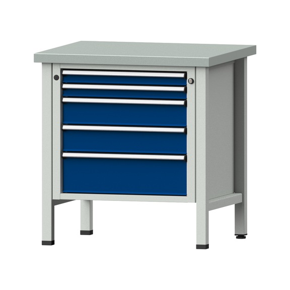 Kastenwerkbank V/T-BL 800 mm, Modell 29, ZBP 40 mm, RAL 7035/5010, 840x800x700 - Kastenwerkbank V - BL 1 Block