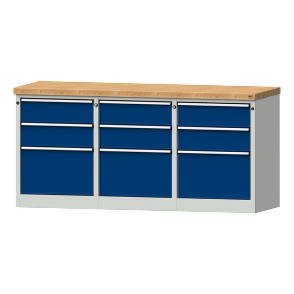 Side cabinet 3xBL, model 311, BMP 50 mm, RAL 7035/RAL 5010, height 900 mm - Workshop cupboard