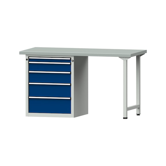 Combination workbench V/T-BL1500/2000 mm Model 809 ZBP 40 mm RAL 7035/5010, 840 x 1500 x 700 - Combination workbench 1500 mm models 809 V - 816 V