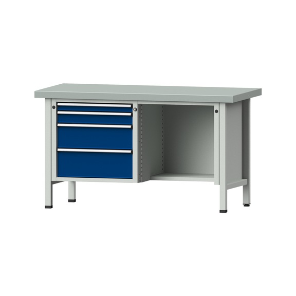 Box workbench V/T-BL 1500 mm, model 341 ZBP 50 mm, RAL 7035/5010, 850x1500x700 - Cabinet workbench 2 blocks models 216 - 409