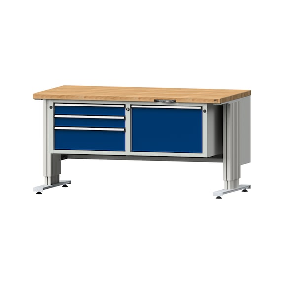 Arbeitstisch LIFT Unterbau breit, Modell 802, BMP 40 mm, RAL 7035/RAL 5010 - Kastenwerkbank LIFT