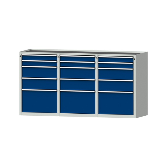 Side cabinet 3xBL, model 605, storage tray, RAL 7035/RAL 5010, height 980 mm - Workshop cupboard