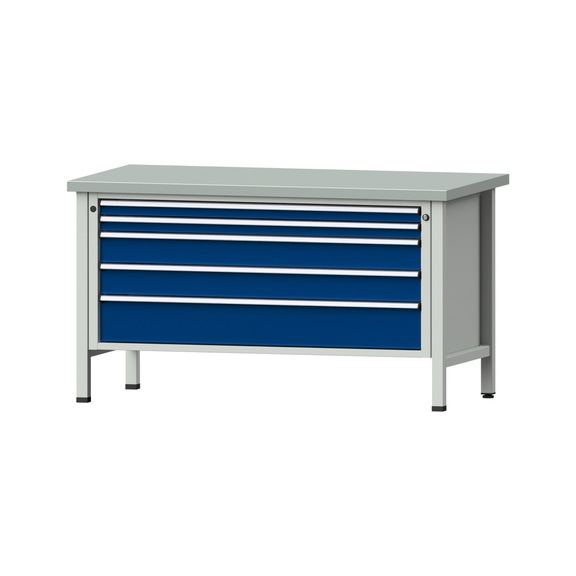 Box workbench VX 1500 mm, model 29, ZBP 40 mm, RAL 7035/RAL 5010, 840x1500x800 - Cabinet workbench V - X 1500 mm 1 block