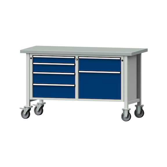 Box workbench V/T-BL 1500 mm, model 237 ZBP 40 mm, RAL 7035/5010, 890x1500x700 - Cabinet workbench 2 blocks models 216 - 409