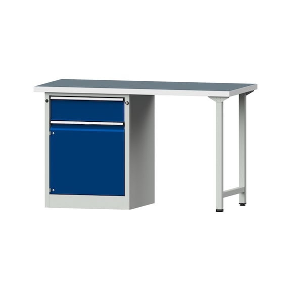 Combination workbench V/T-BL1500/2000 mm Model 801 UBP 40 mm RAL 7035/5010, 890 x 1500 x 700 - Combination workbench 1500 mm models 801 V - 808 VH