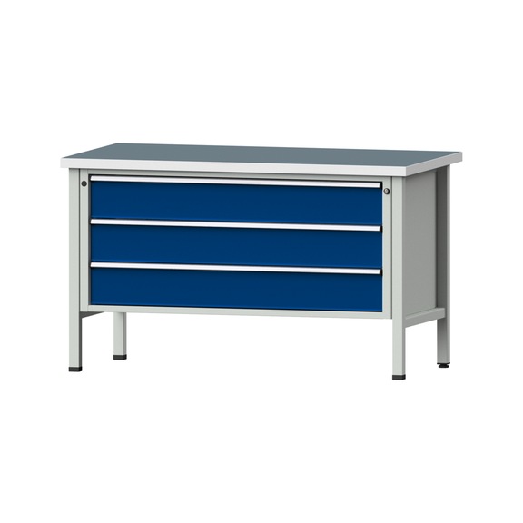 Box workbench VX 1500 mm, model 18, UBP 40 mm, RAL 7035/RAL 5010, 890x1500x800 - Cabinet workbench V - X 1500 mm 1 block