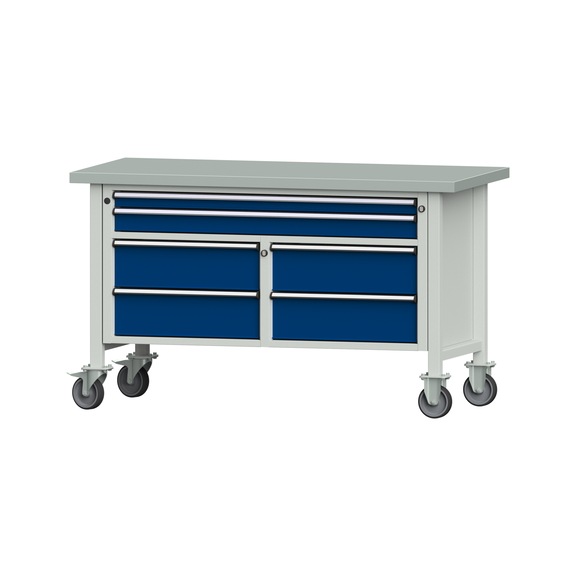 Box workbench 1500 3-part housing model 255 ZBP 40 mm 7035/5010 890x1500x700 - Cabinet workbench 2 blocks 1500 3-piece