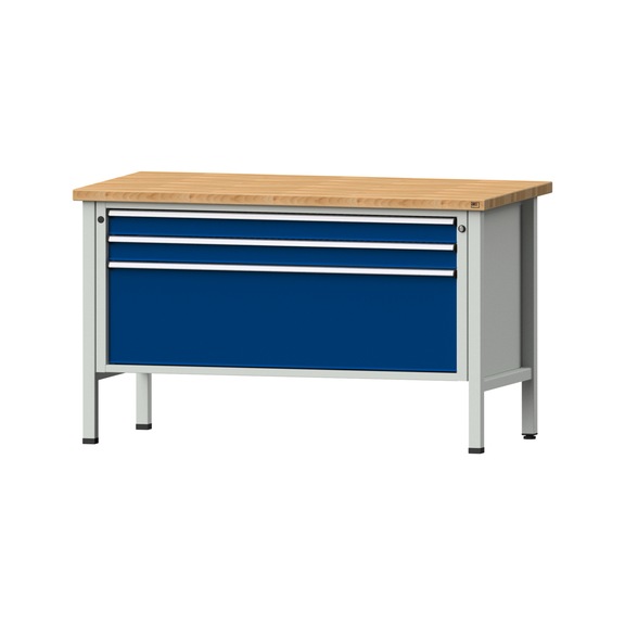 Box workbench VX 1500 mm, model 16, BMP 40 mm, RAL 7035/RAL 5010, 890x1500x800 - Cabinet workbench V - X 1500 mm 1 block