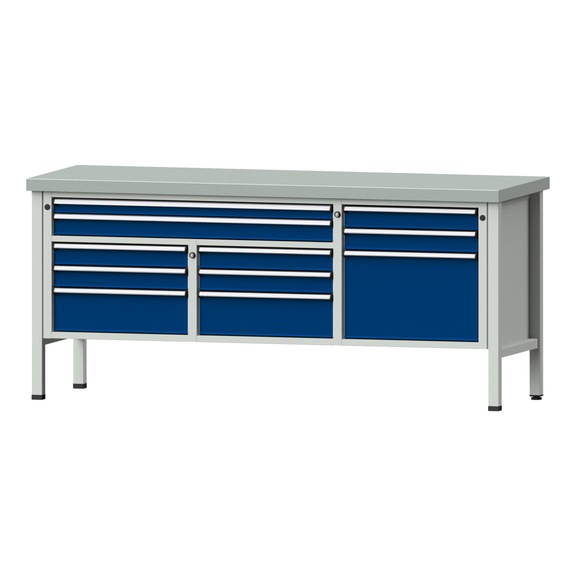 Box workbench 2000 4-piece housing model 283 ZBP 50 mm 7035/5010, 900 x 2000 x 700 - Cabinet workbench 3 blocks 2000 4-piece