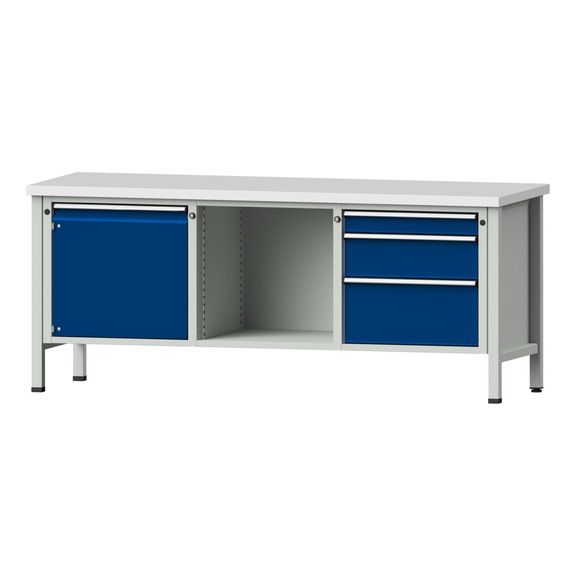 Box workbench V/T-BL 2000 mm, model 146 KSP 40 mm, RAL 7035/5010, 840x2000x700 - Cabinet workbench 3 blocks models 146 - 419