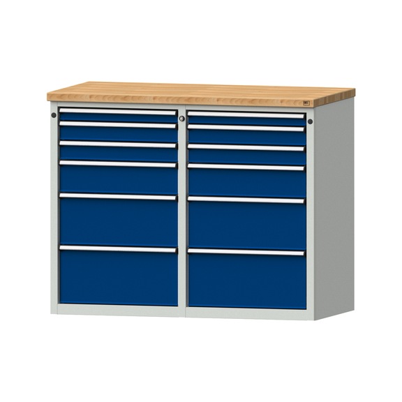 Beistellschrank 2xBL, Modell 506, BMP 40 mm, RAL 7035/RAL 5010, Höhe 1020 mm - Werkstattschrank