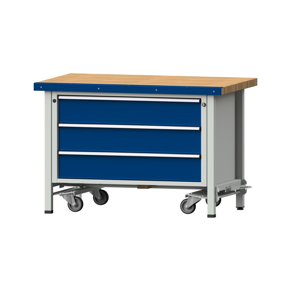 Box workbench VX 1270 mm, model 18, BMP 50 mm, RAL 7035/5010, 850x1270x800 mm - Assembly workbench roller base