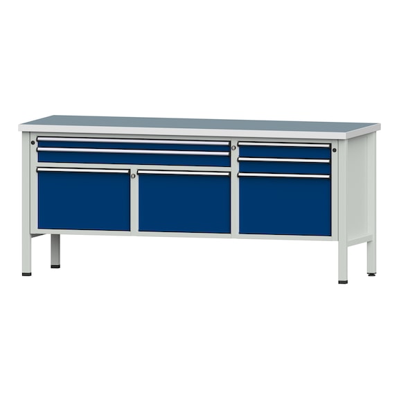 Kastenwerkbank 2000 4-teilig Gehäuse Modell 281 UBP 40mm 7035/5010, 890x2000x700 - Kastenwerkbank V - BL 3 Blöcke 2000 4-teilig