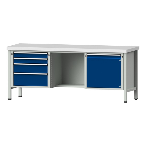 Box workbench V/T-BL 2000 mm, model 351 KSP 40 mm, RAL 7035/5010, 840x2000x700 - Cabinet workbench 3 blocks models 146 - 419