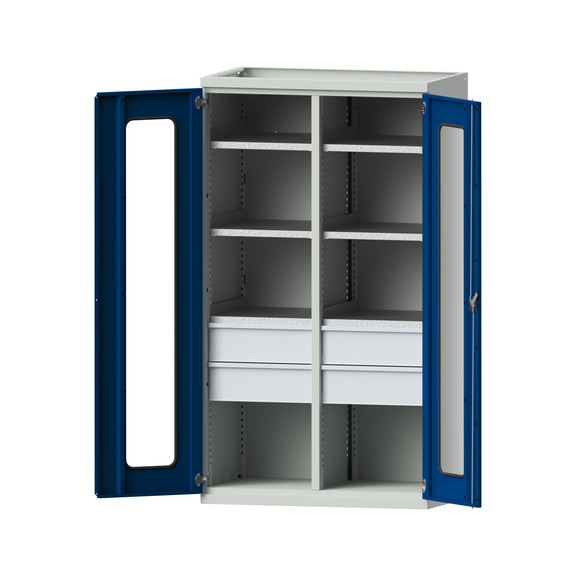 Schwerlastschrank T630mm - H1950mm, Modell 202, RAL 7035/RAL 5010, 620.011.0043 - Werkstattschrank