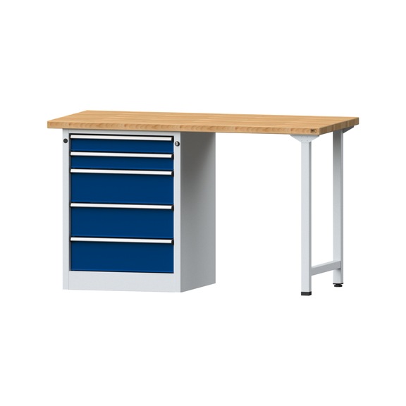 Combination workbench V/T-BL1500/2000 mm Model 810 BMP 40 mm RAL 7035/5010, 890 x 1500 x 700 - Combination workbench 1500 mm models 809 V - 816 V