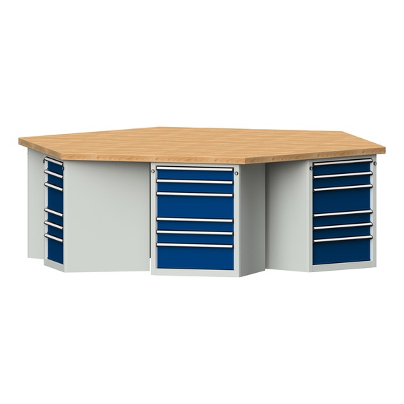 Group workbench, model 606, BMP 50 mm, RAL 7035/RAL 5010, 850x2700x2340 mm - Group workbench