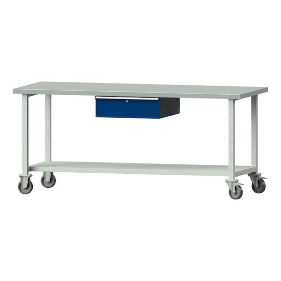 Work table, model 183, ZBP 40 mm, RAL 7035/RAL 5010, 890 x 2000 x 800 mm - Working table 2000 mm movable