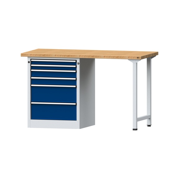 Combination workbench V/T-BL1500/2000 mm Model 814 BMP 40 mm RAL 7035/5010, 890 x 1500 x 700 - Combination workbench 1500 mm models 809 V - 816 V