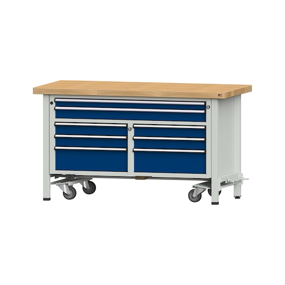 Box workbench 1500 3-part housing model 259 BMP 50 mm 7035/5010 850x1500x700 - Cabinet workbench 2 blocks 1500 3-piece