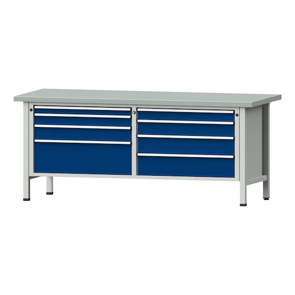 Kastenwerkbank VX 2000 mm, Modell 144, ZBP 40 mm, RAL 7035/5010, 840x2000x800 mm - Kastenwerkbank V - X 2000 mm 2 Blöcke