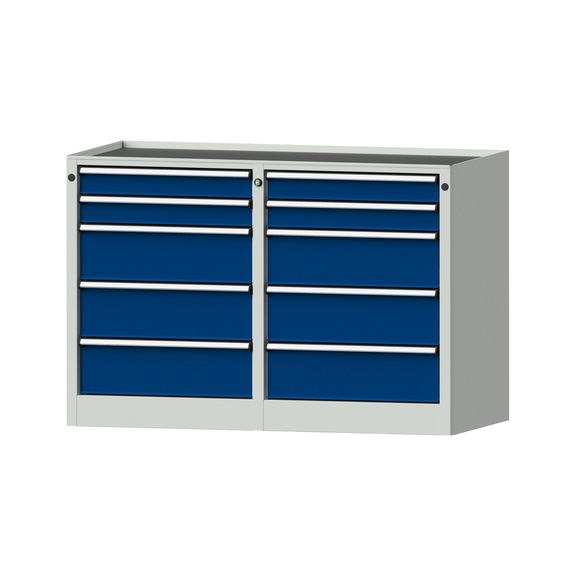 Side cabinet 2xBL, model 204, storage tray, RAL 7035/RAL 5010, height 850 mm - Workshop cupboard