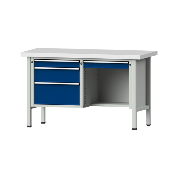 Box workbench V/T-BL 1500 mm, model 348 KSP 50 mm, RAL 7035/5010, 900x1500x700 - Cabinet workbench 2 blocks models 216 - 409