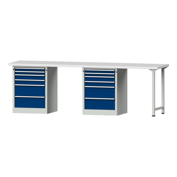 Kombiwerkbank V/T-BL2800 mm, Modell 914, KSP 40 mm, RAL 7035/5010, 890x2800x700 - Kombiwerkbank V - BL 2800 mm Modelle 906 V - 916 V