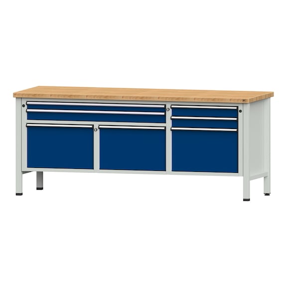 Box workbench 2000 4-piece housing model 281 BMP 40 mm 7035/5010, 840x2000x700 - Cabinet workbench 3 blocks 2000 4-piece
