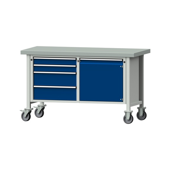Box workbench V/T-BL 1500 mm, model 131 ZBP 50 mm, RAL 7035/5010, 900x1500x700 - Cabinet workbench 2 blocks models 103 - 209