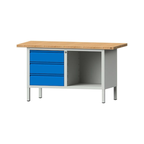 Box workbench E 1500 mm, model 103, BMP 40 mm, RAL 7035/RAL 5012 - Cabinet workbench E 2 blocks