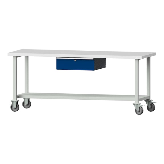 Work table, model 83, KSP 40 mm, RAL 7035/RAL 5010, 840 x 2000 x 700 mm - Working table 2000 mm movable