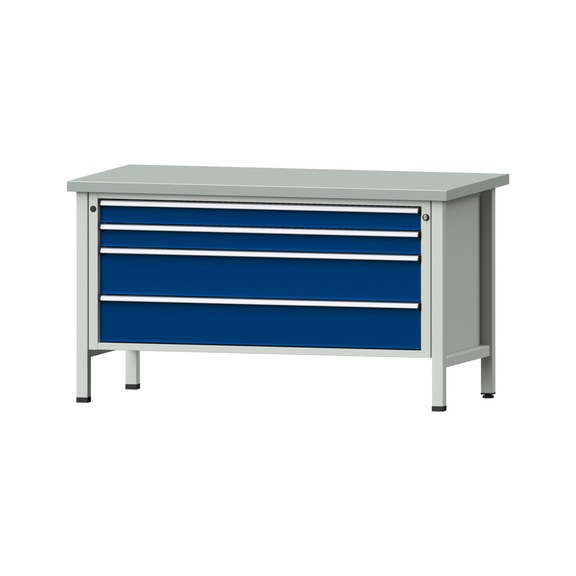 Box workbench VX 1500 mm, model 21, ZBP 40 mm, RAL 7035/RAL 5010, 840x1500x800 - Cabinet workbench V - X 1500 mm 1 block