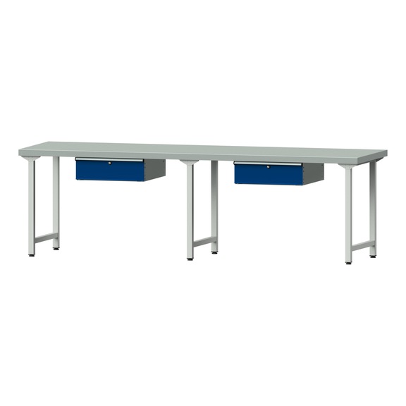 Work table, model 193, ZBP 50 mm, RAL 7035/RAL 5010, 850 x 2800 x 800 mm - Working table 2800 mm static