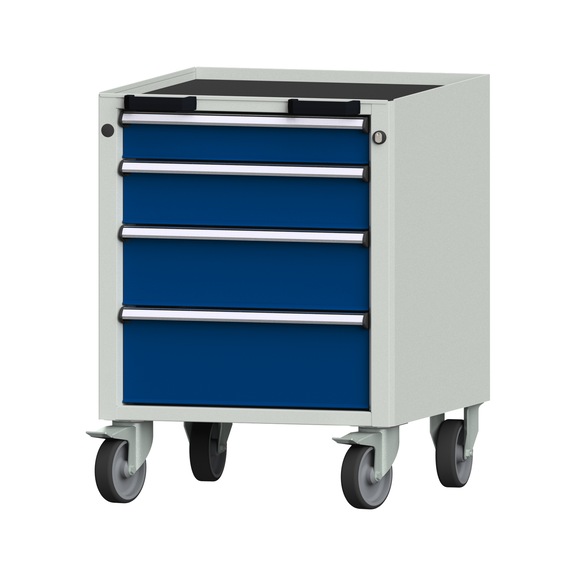 Roll container V/T - KS, model 55, storage tray, RAL 7035/RAL 5010, height 750 mm - Workshop trolley