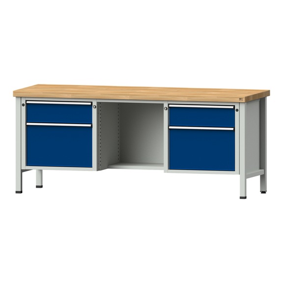 Box workbench V/T-BL 2000 mm, model 419 BMP 40 mm, RAL 7035/5010, 840x2000x700 - Cabinet workbench 3 blocks models 146 - 419