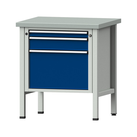 Kastenwerkbank V/T-BL 800 mm, Modell 57, ZBP 40 mm, RAL 7035/5010, 890x800x700 - Kastenwerkbank V - BL 1 Block