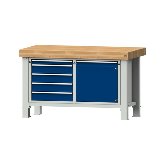 Heavy-duty workbench VS/TS-BL 1500 mm, model 138, BMP 100 mm, RAL 7035/RAL 5010 - Heavy-duty workbench