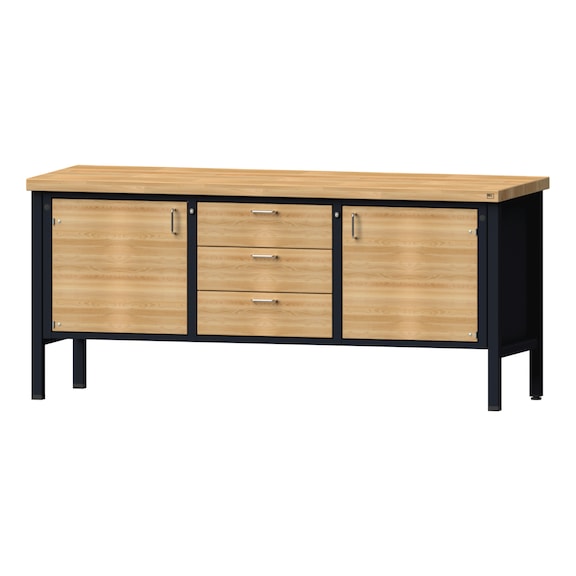 Box workbench V/T-BL 2000 mm, model 122, BMP 50 mm, RAL 7016, 900x2000x700 mm - Cabinet workbench 3 blocks models 120 - 127