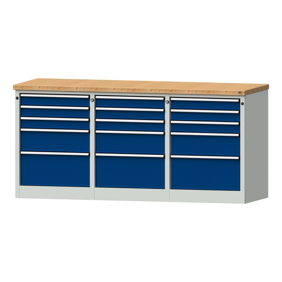 Side cabinet 3xBL, model 310, BMP 40 mm, RAL 7035/RAL 5010, height 890 mm - Workshop cupboard