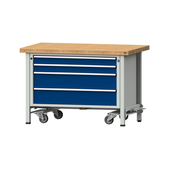 Box workbench VX 1270 mm, model 21, BMP 50 mm, RAL 7035/5010, 850x1270x800 mm - Assembly workbench roller base