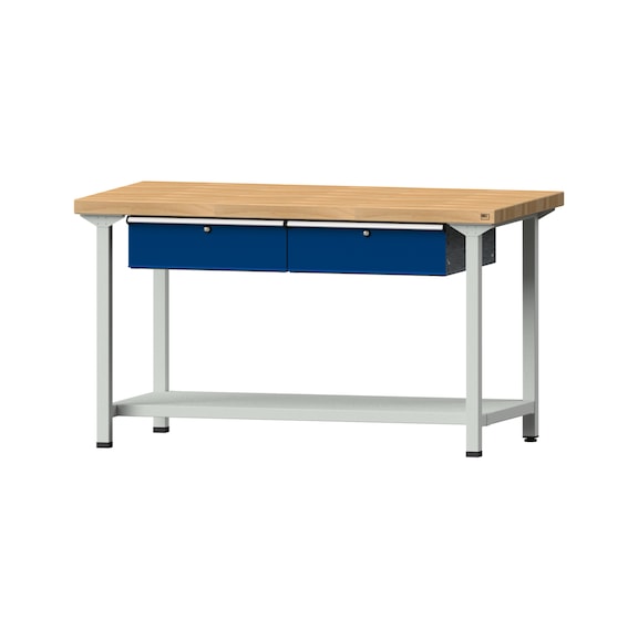 Work table, model 155, BMP 50 mm, RAL 7035/RAL 5010, 850 x 1500 x 800 mm - Working table 1500 mm static