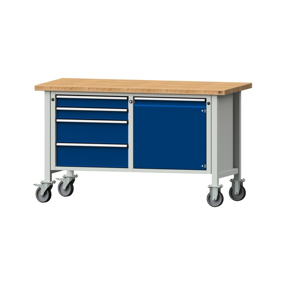 Box workbench V/T-BL 1500 mm, model 131 BMP 40 mm, RAL 7035/5010, 890x1500x700 - Cabinet workbench 2 blocks models 103 - 209