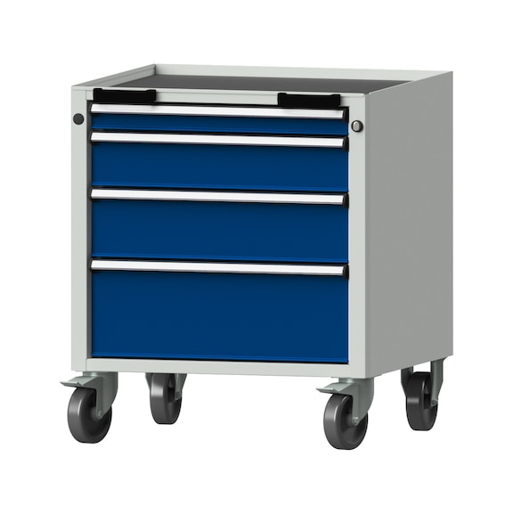 Roll container V/T - BL, model 56, storage tray, RAL 7035/RAL 5010, height 750 mm - Workshop trolley